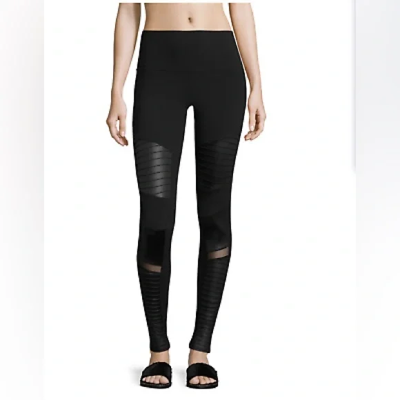 Alo Yoga Black/Glossy High Waist Full Length Moto Leggings XXS $128 - Picture 4 of 9